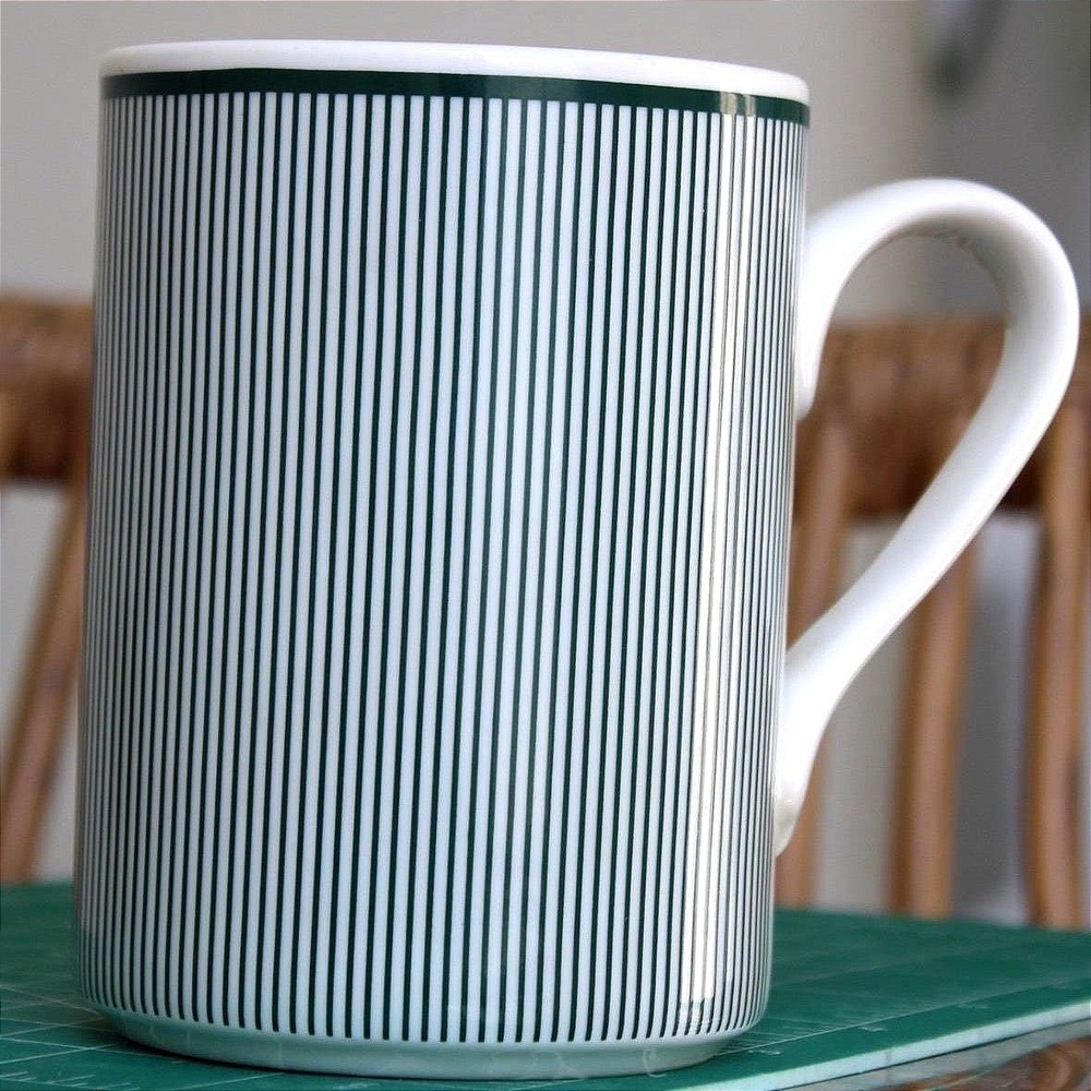 Dansk Bistro Green Pinstripe Coffee Mug White Ceramic Portugal Microwave Safe